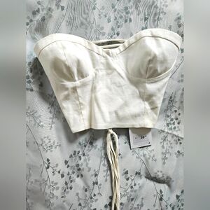 NWT Zara Strapless Cream Tie Up Bustier Crop Top in Medium!